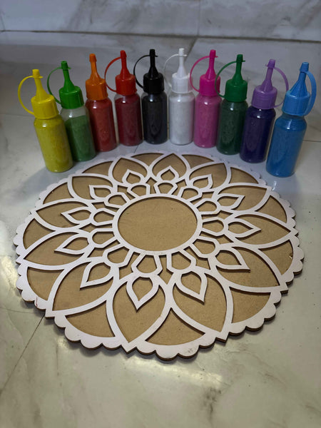Rangoli Stencil with Colors + 4 Free Diya