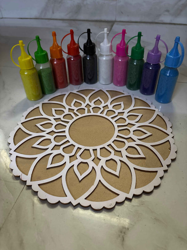 Rangoli Stencil with Colors + 4 Free Diya
