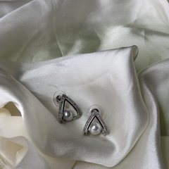 Crowned Grace Pearl Silver Plated Stud Earrings