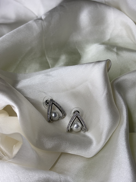 Crowned Grace Pearl Silver Plated Stud Earrings
