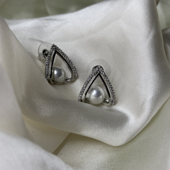 Crowned Grace Pearl Silver Plated Stud Earrings