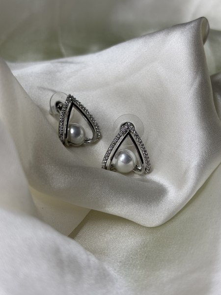 Crowned Grace Pearl Silver Plated Stud Earrings
