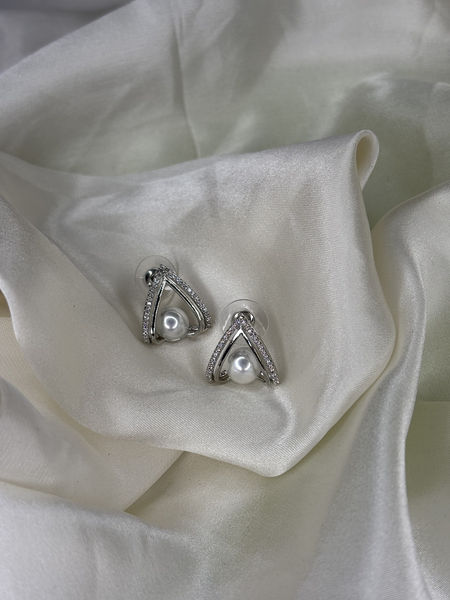 Crowned Grace Pearl Silver Plated Stud Earrings
