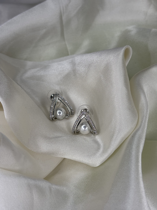 Crowned Grace Pearl Silver Plated Stud Earrings