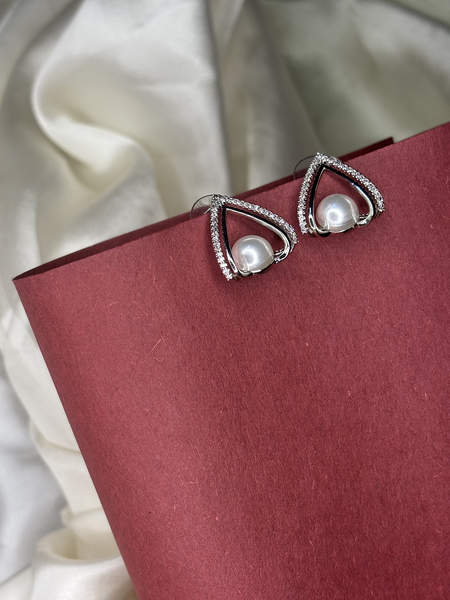 Crowned Grace Pearl Silver Plated Stud Earrings