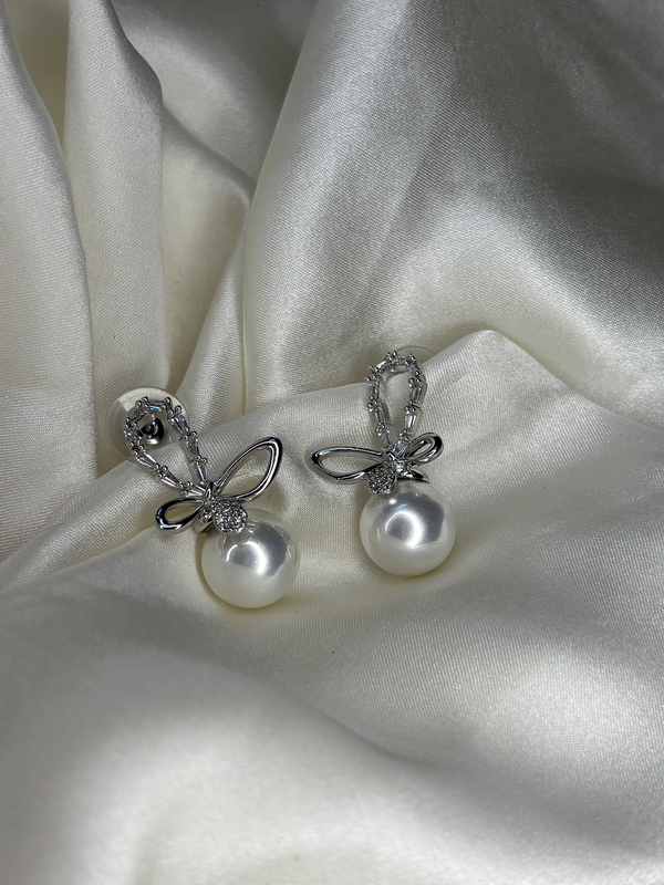 Pearl Blossom Silver Plated Stud Earrings
