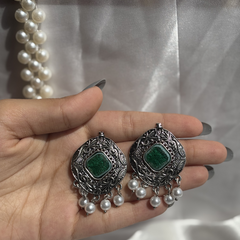 Intricate Pattern Green Oxidized Silver