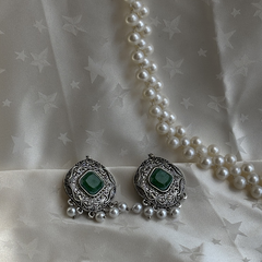 Intricate Pattern Oxidized Silver Earrings – Kridha