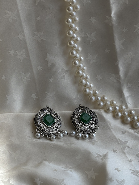 Intricate Pattern Oxidized Silver Earrings – Kridha
