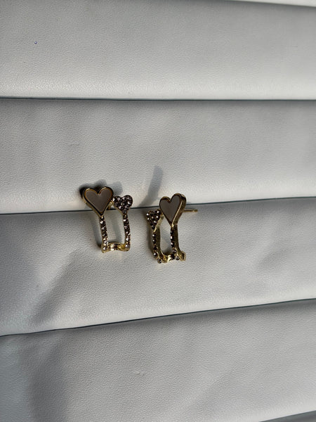Ivory Crystal Heart Drop Studs