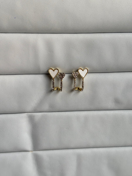 Ivory Crystal Heart Drop Studs