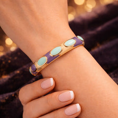 Lavender Mint Enamel Bamboo Gold Bracelet