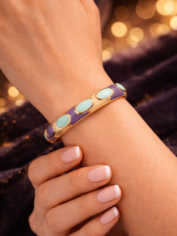 Lavender Mint Enamel Bamboo Gold Bracelet