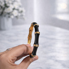 Midnight Luxe Bamboo Enamel Gold Bracelet