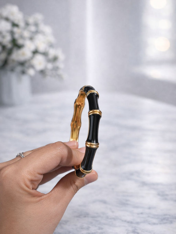 Midnight Luxe Bamboo Enamel Gold Bracelet