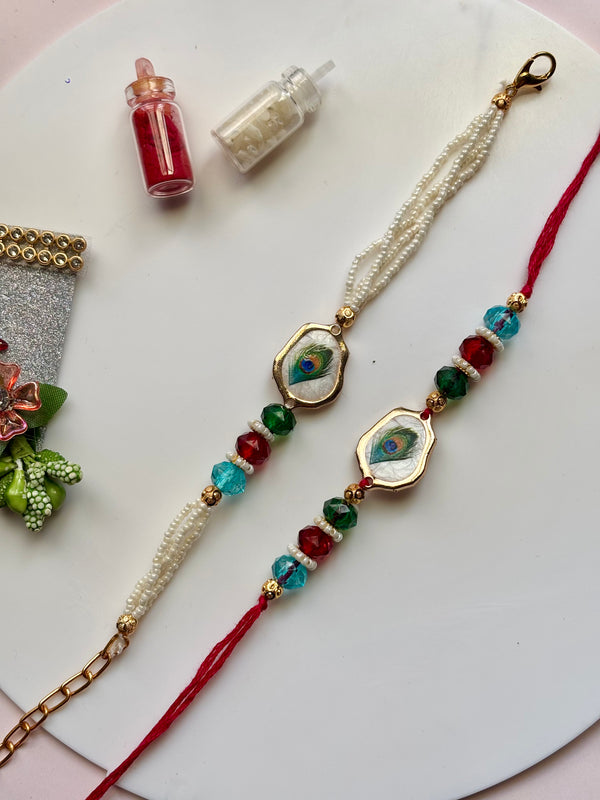 Mor Pankh Rakhi Bracelet Set