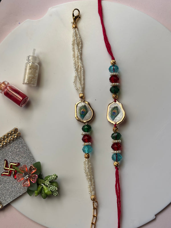Mor Pankh Rakhi Bracelet Set