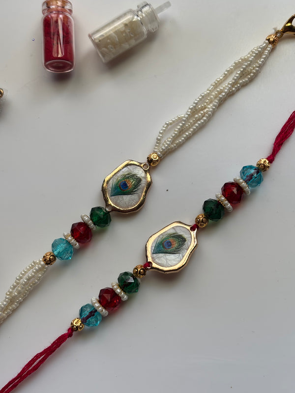 Mor Pankh Rakhi Bracelet Set