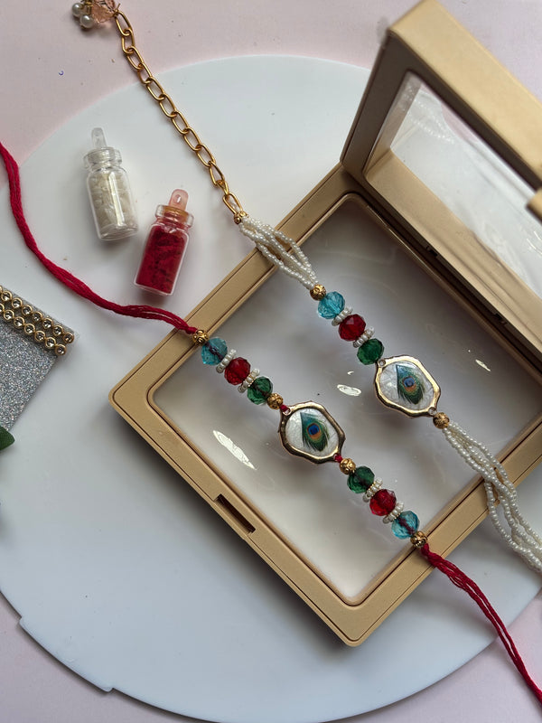 Mor Pankh Rakhi Bracelet Set