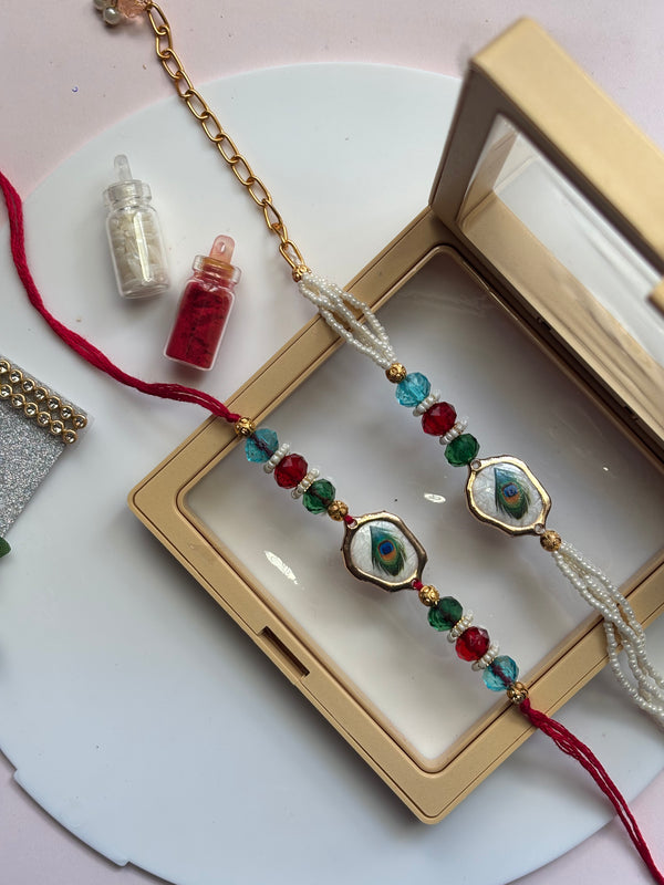 Mor Pankh Rakhi Bracelet Set