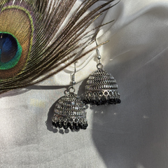 Oxidized Silver Black Jhumka Earrings 
