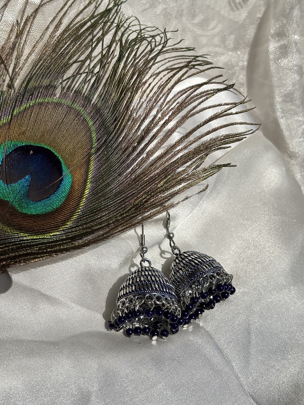 Oxidized Silver Black Jhumka Earrings 