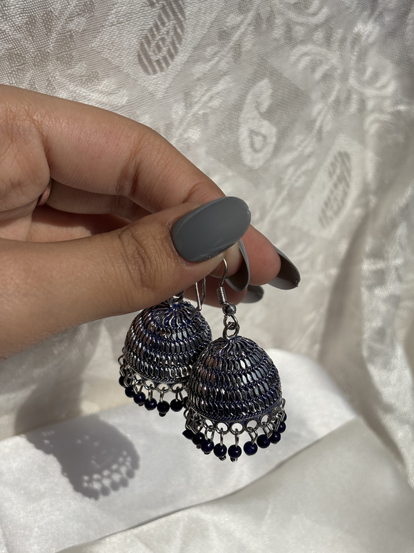 Oxidized Silver Black Jhumka Earrings 