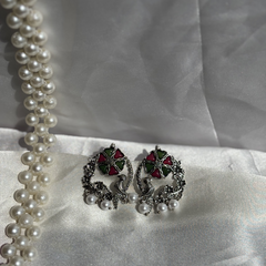 Peacock Bloom Oxidized Silver Earrings – Kridha