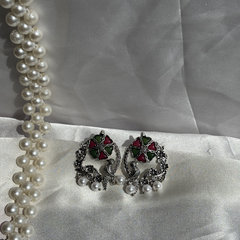 Peacock Bloom Oxidized Silver Earrings – Kridha