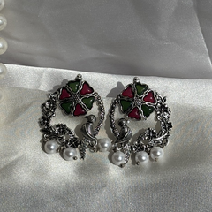 Peacock Bloom Oxidized Silver Earrings – Kridha