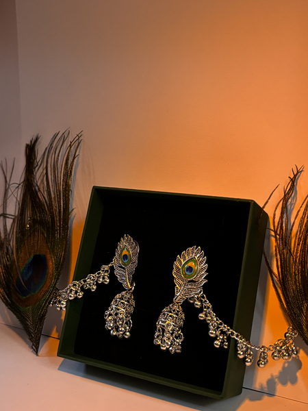 Peacock Chandbali Oxidized Silver Jhumka Earrings – Kridha
