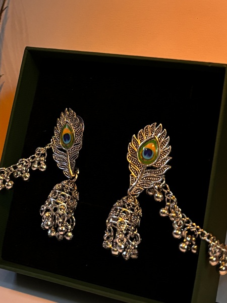 Peacock Chandbali Oxidized Silver Jhumka Earrings – Kridha