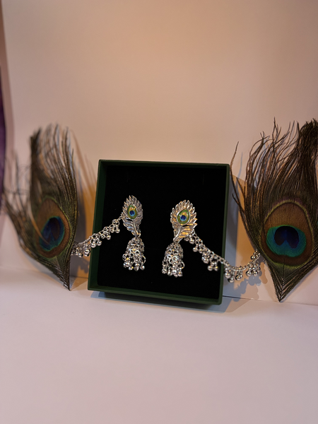 Peacock Chandbali Oxidized Silver Jhumka Earrings – Kridha