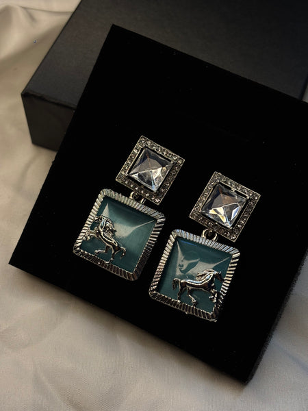 Ruby Silver Stallion Earring