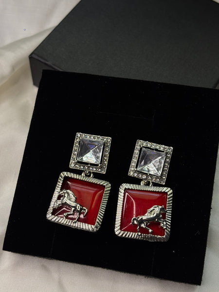 Ruby Silver Stallion Earring