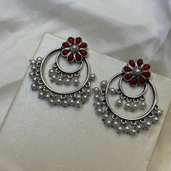 Ruhani Phool Pearl Oxidized Jhumka Earrings