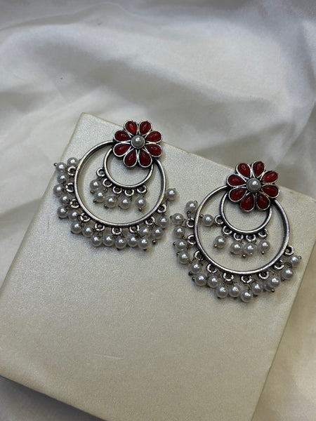 Ruhani Phool Pearl Oxidized Jhumka Earrings