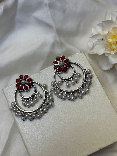 Ruhani Phool Pearl Oxidized Jhumka Earrings
