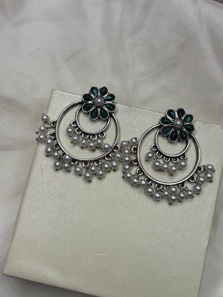 Ruhani Phool Pearl Oxidized Jhumka Earrings
