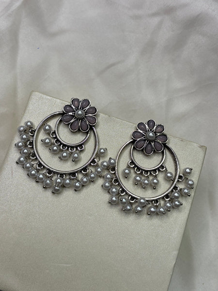Ruhani Phool Pearl Oxidized Jhumka Earrings