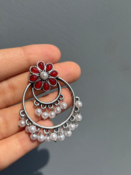 Ruhani Phool Pearl Oxidized Jhumka Earrings