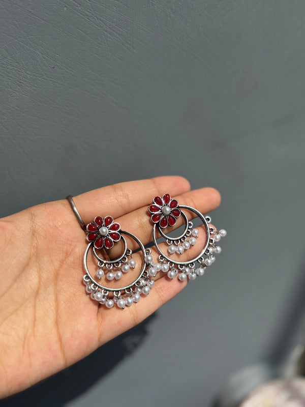 Ruhani Phool Pearl Oxidized Jhumka Earrings