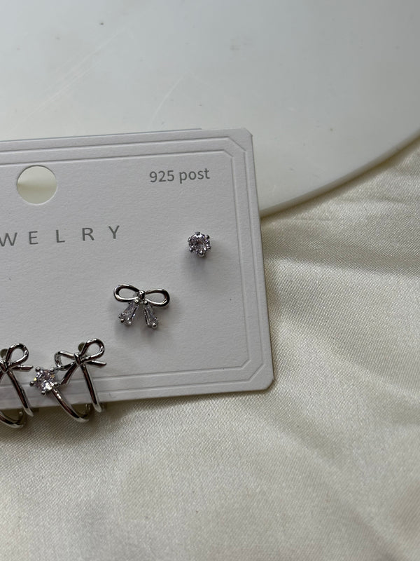 Silver Charm Trio Earrings Set