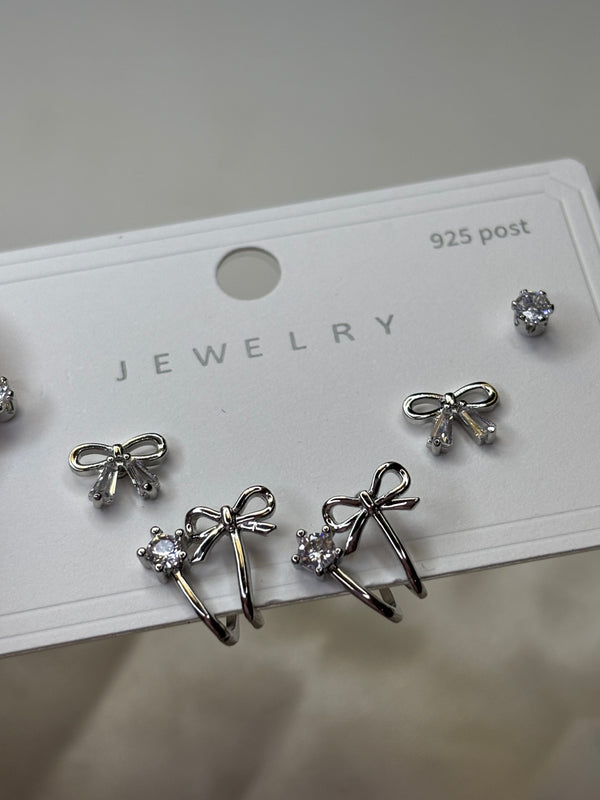 Silver Charm Trio Earrings Set