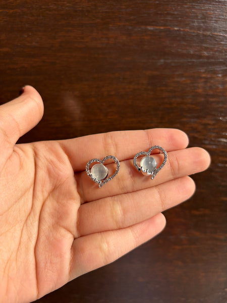 Silver Heart Crystal Studs