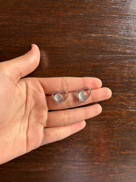 Silver Heart Crystal Studs