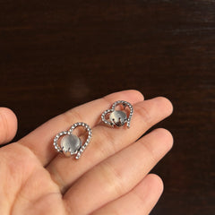 Silver Heart Crystal Studs