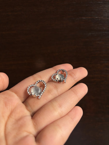 Silver Heart Crystal Studs