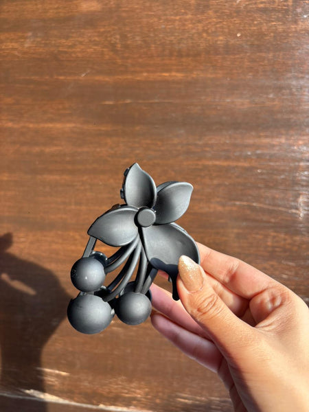 Matte Black Floral Hair Claw Clip