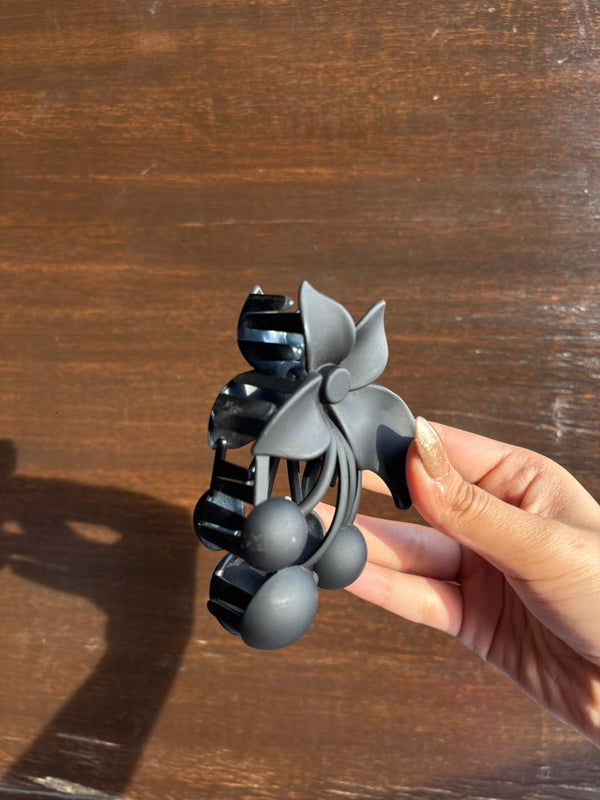 Matte Black Floral Hair Claw Clip
